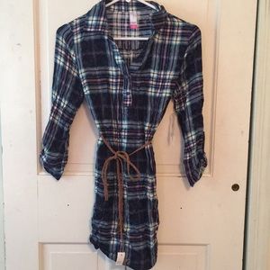 Adorable flannel tunic with braided tie waist
